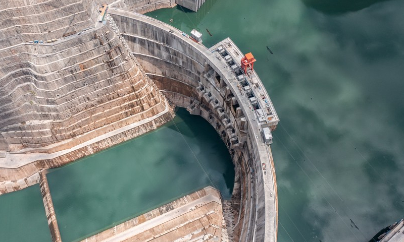 Aerial photo taken on April 22, 2022 shows the view of the Baihetan hydropower station under construction in southwest China. Photo: Xinhua