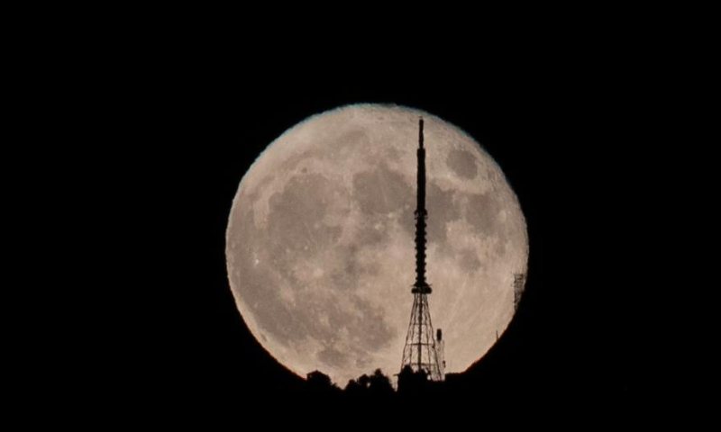 A full moon is seen in the sky over Troodos Mountains in Cyprus, Aug. 12, 2022. Photo: Xinhua