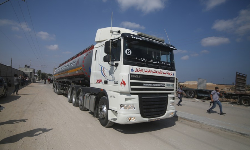 Fuel trucks arrive at the Kerem Shalom commercial crossing in the south Gaza Strip city of Rafah, on Aug. 8, 2022. (Photo: Xinhua)