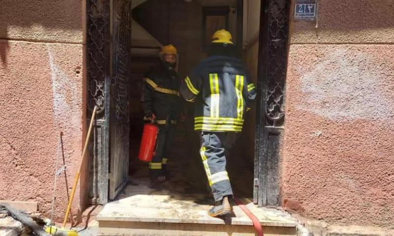 Fire fighters work at a fire site in Giza Province, Egypt, on Aug. 14, 2022. At least 41 people were killed and 12 wounded in a massive fire that broke out in a Coptic church in Egypt's Giza Province on Sunday, the Egyptian Health Ministry said. Photo: Xinhua