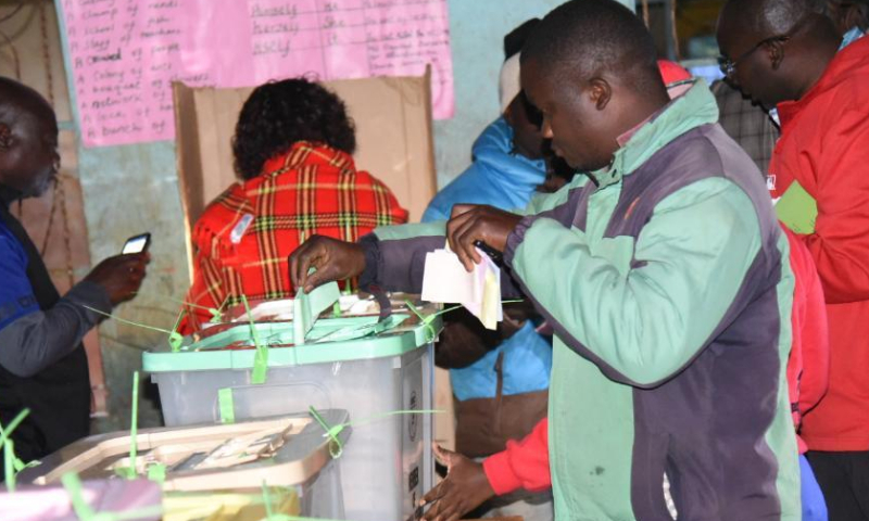 A man casts ballot at a polling station in Vihiga County, Kenya, on Aug. 9, 2022. Kenya held general elections on Tuesday. (Photo by John Okoyo/Xinhua)