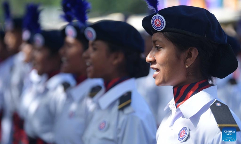 Soldiers are seen during the parade on Independence Day function at Assam Rifles ground in Agartala, capital city of India's northeastern state of Tripura, Aug. 15, 2022. (Str/Xinhua)