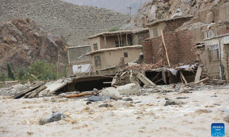 Photo taken on Aug. 15, 2022 shows a building demolished by the flood in Parwan province, Afghanistan. At least 17 people have been confirmed dead and scores of houses washed away as flash floods swept through several villages in Shinwari district and adjoining areas in eastern Afghanistan's Parwan province on Sunday, district chief Mullah Khan Mohammad said Monday.(Photo: Xinhua)