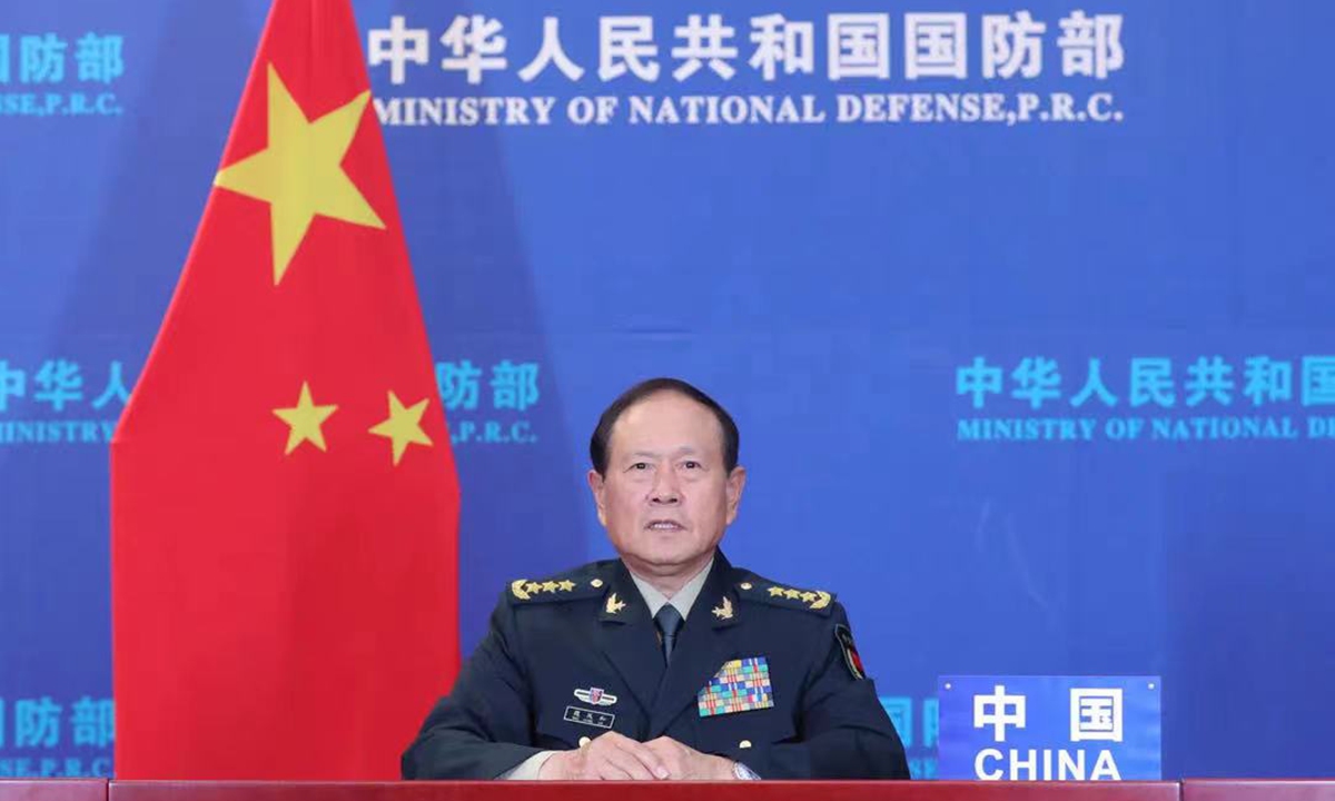 State Councilor and Defense Minister Wei Fenghe delivers a speech via video link at the 10th Moscow Conference on International Security on August 16, 2022. Photo: from China's Ministry of National Defense 