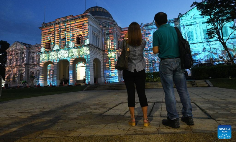 People view light installations during the media preview of the Singapore Night Festival in Singapore on Aug. 17, 2022.(Photo: Xinhua)