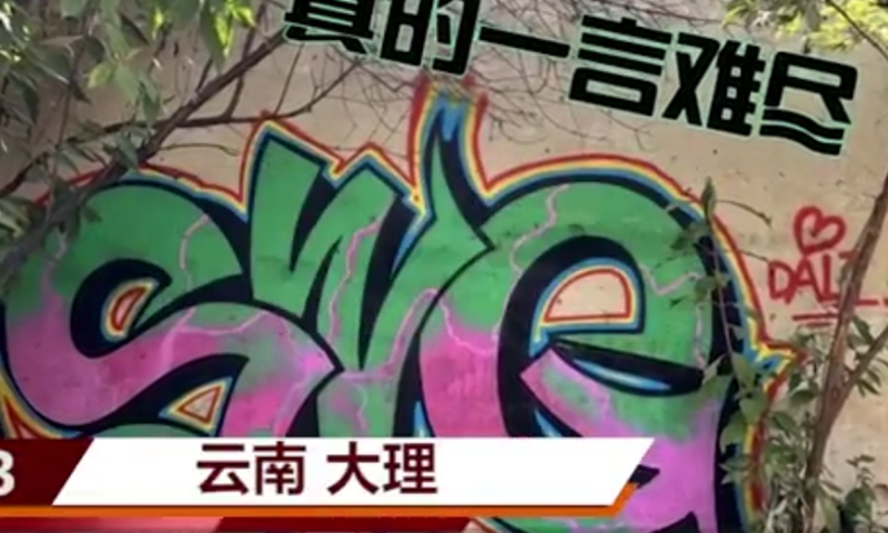 Video blogger gets doxxed and threatened after making a post online and condemning graffiti at popular tourist spot. Screenshot of Jimu News