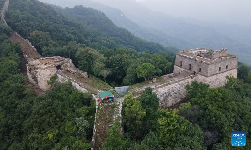 Photo taken on Aug. 17, 2022 shows an all weather archaeological site at the research-based renovation part of Jiankou section of the Great Wall in Beijing, capital of China.Photo:Xinhua