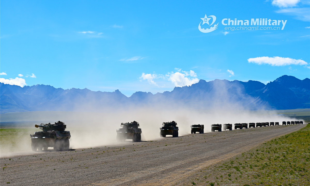 Armored vehicles attached to a brigade of the PLA Army are en route during a long range maneuver capability assessment in mountainous region in mid August, 2022. Photo:China Military