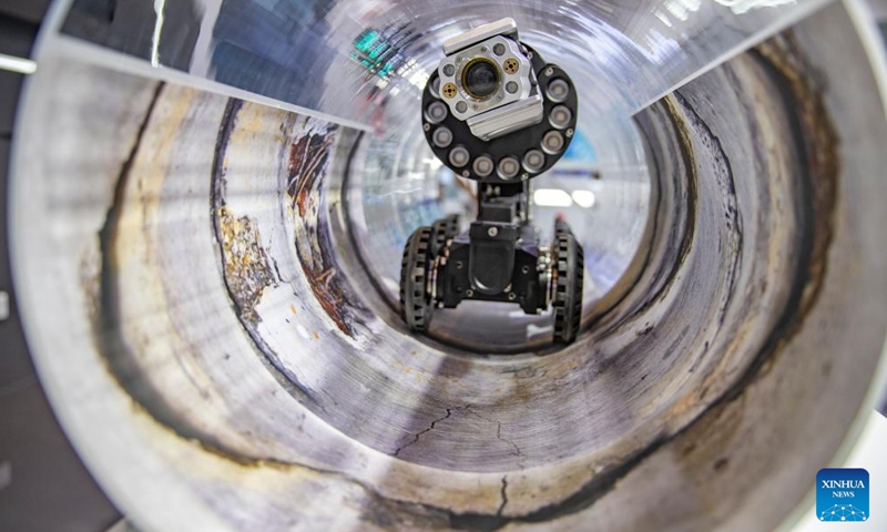 Photo taken on Aug. 21, 2022 shows a robot for pipeline inspection at the venue of the 2022 Smart China Expo in southwest China's Chongqing.Photo:Xinhua