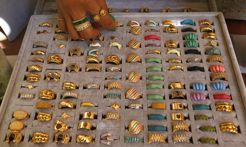 Handicrafts are displayed in the exhibition I Love Lebanon in Beirut, Lebanon, on Aug. 24, 2022.(Photo: Xinhua)