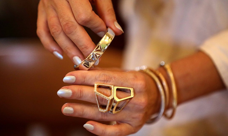 Handicrafts are displayed in the exhibition I Love You Lebanon in Beirut, Lebanon, on Aug. 24, 2022.(Photo: Xinhua)