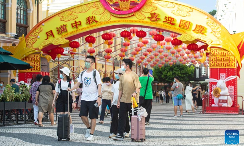 Visitors are seen at Senado Square in south China's Macao, Aug. 27, 2022.Photo:Xinhua