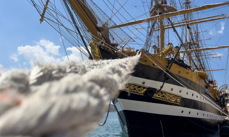 Photo taken on Aug. 27, 2022 shows a view of the Italian Navy training ship Amerigo Vespucci in Valletta, Malta.Photo:Xinhua