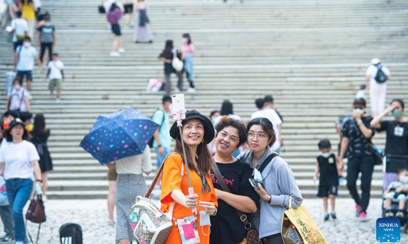 Visitors are seen at Senado Square in south China's Macao, Aug. 27, 2022.Photo:Xinhua