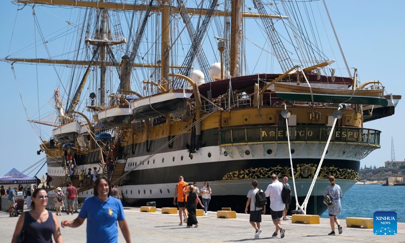 Photo taken on Aug. 27, 2022 shows a view of the Italian Navy training ship Amerigo Vespucci in Valletta, Malta.Photo:Xinhua