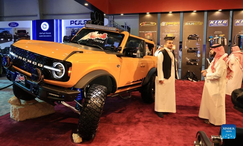 People visit an off-road vehicle booth at the International Saudi Falcons and Hunting Exhibition in Riyadh, Saudi Arabia, on Aug. 27, 2022.Photo:Xinhua
