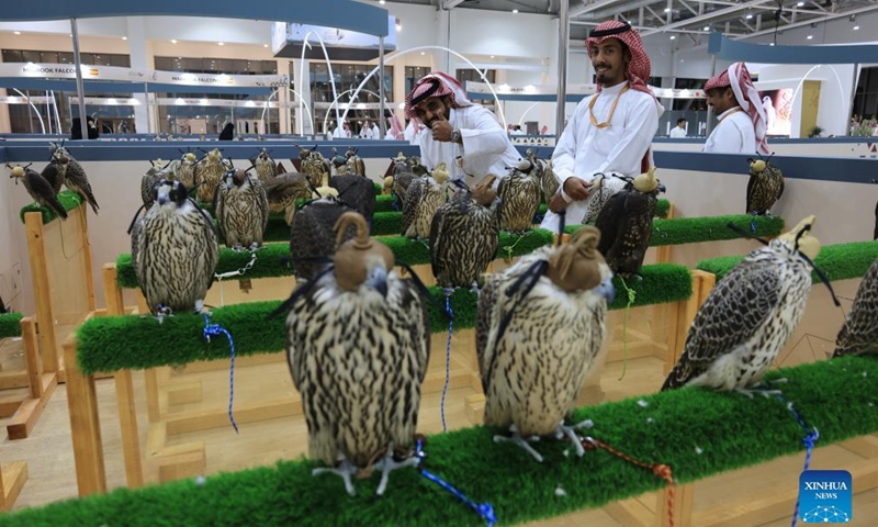 Falcons are seen at the International Saudi Falcons and Hunting Exhibition in Riyadh, Saudi Arabia, on Aug. 27, 2022.Photo:Xinhua