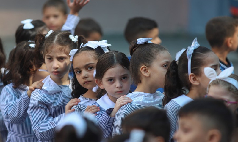 Palestinian students line up at their school on the first day of the new school year in Gaza City, on Aug. 29, 2022.(Photo: Xinhua)