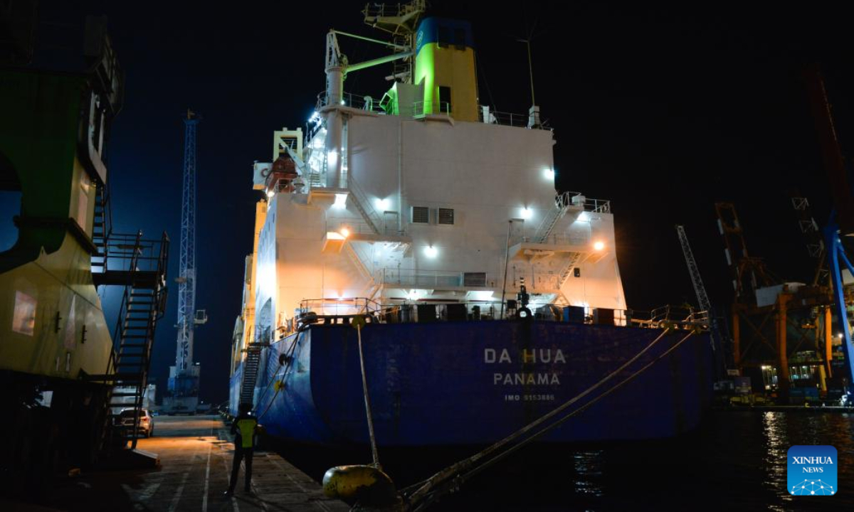A vessel, loaded with a high-speed electric passenger train and an inspection train for the Jakarta-Bandung High-Speed Railway (HSR) project, is seen at Tanjung Priok Port in Jakarta, Indonesia on Sep 1, 2022. Photo:Xinhua