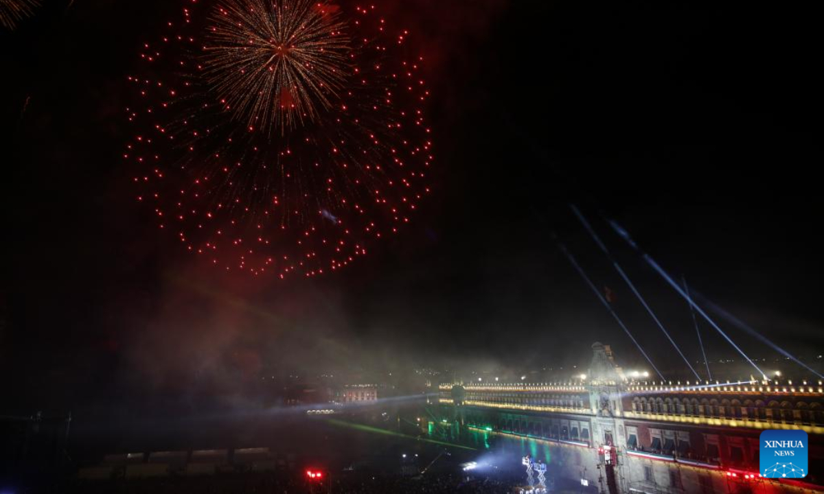 Photo taken on Sep 15, 2022 shows fireworks during the Independence Day celebrations in Mexico City, Mexico. Photo:Xinhua