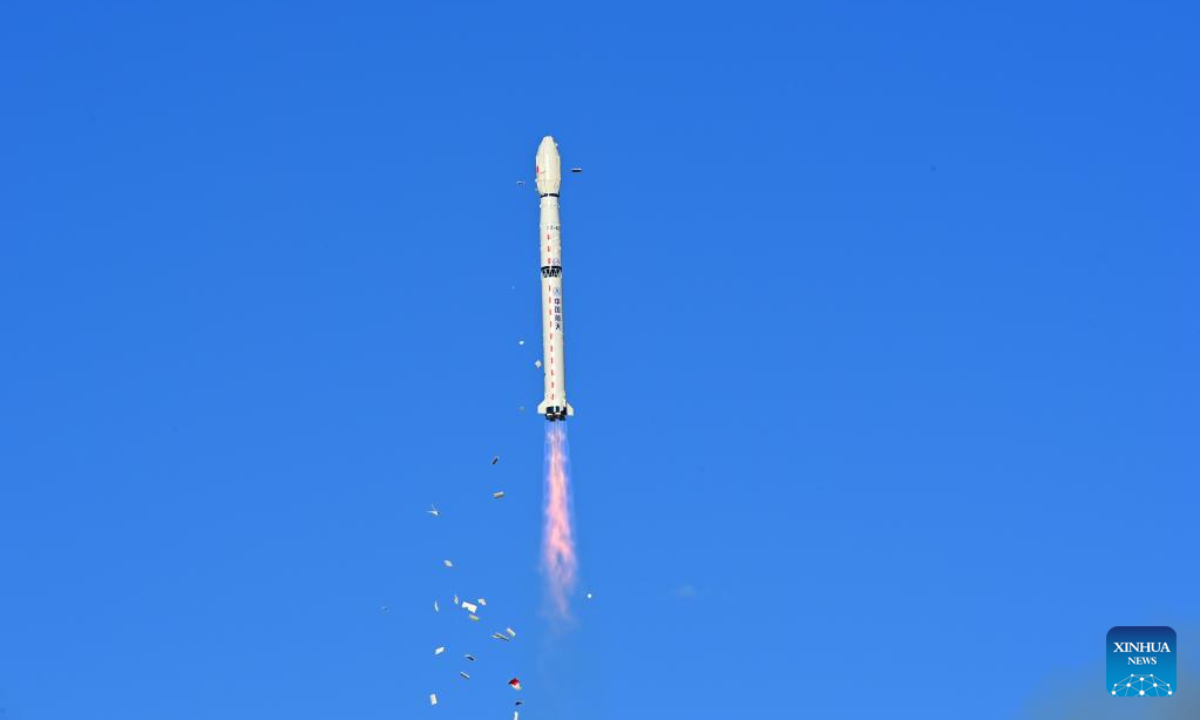 A Long March-4C carrier rocket carrying the Yaogan-33 02 satellite blasts off from the Jiuquan Satellite Launch Center in northwest China, Sep 3, 2022. The satellite was launched at 7:44 am (Beijing Time) and has entered the planned orbit successfully. Photo:Xinhua