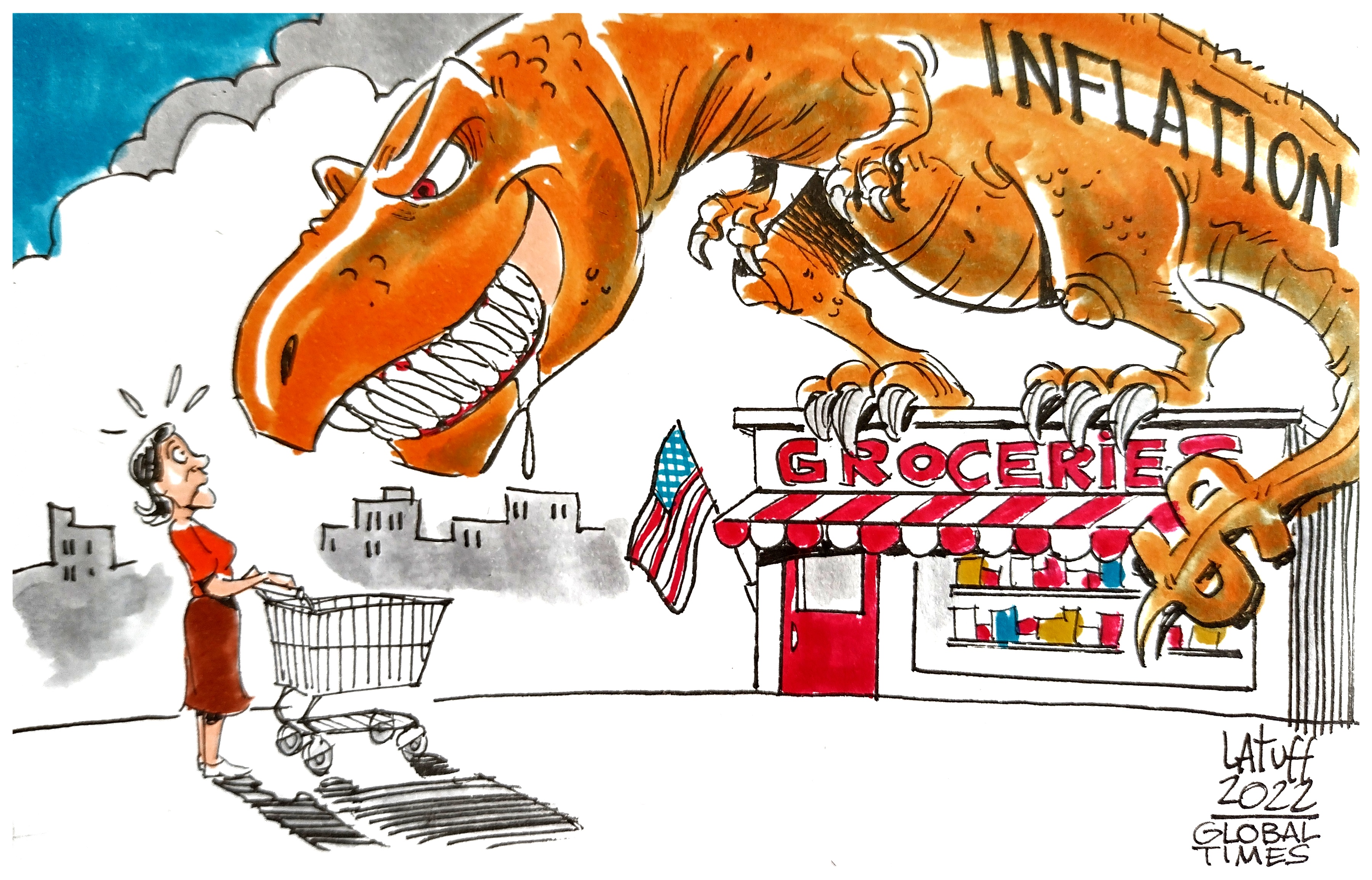 Skyrocketing inflation hits American households hard. Cartoon: Carlos Latuff