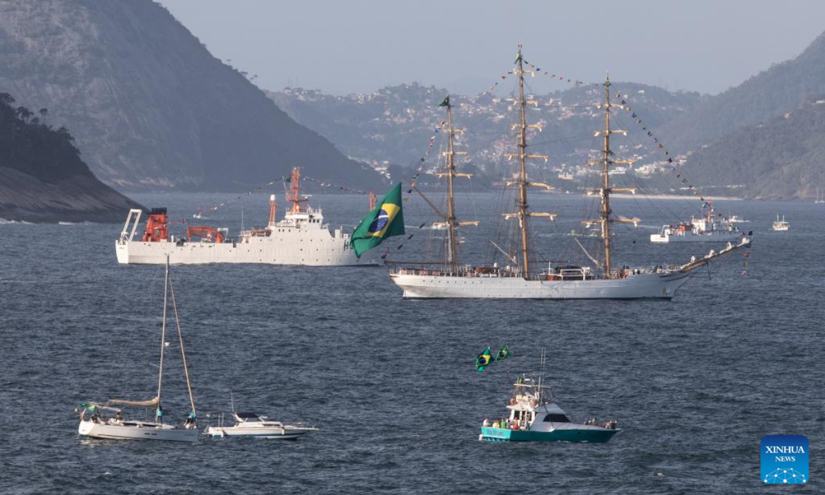 Ships participate in a celebration marking the 200th anniversary of Brazil's independence in Rio de Janeiro, Brazil, on Sep 7, 2022. Photo:Xinhua
