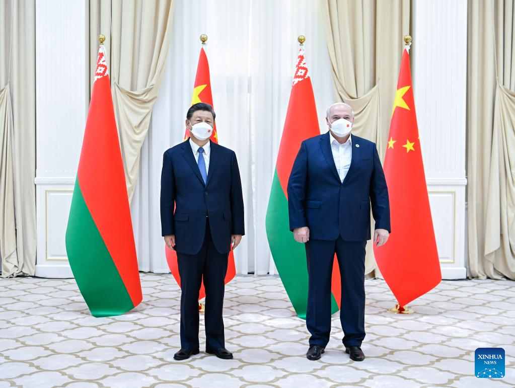 Chinese President Xi Jinping meets with Belarusian President Alexander Lukashenko at Forumlar Majmuasi Complex in Samarkand, Uzbekistan, Sep 15, 2022.