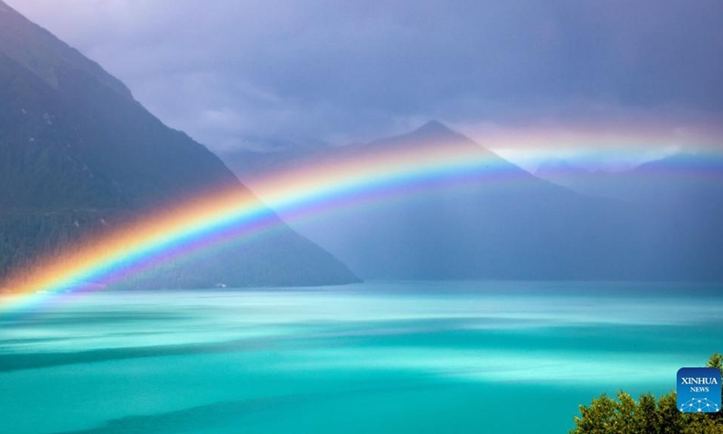 A rainbow appears in the sky over the Basum Lake in the city of Nyingchi, southwest China's Tibet Autonomous Region, Aug. 29, 2022.(Photo: Xinhua)