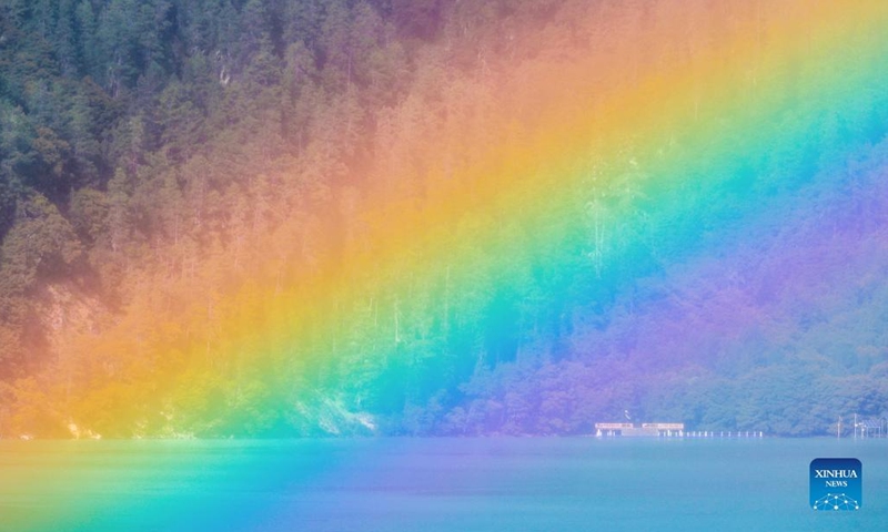 A rainbow appears in the sky over the Basum Lake in the city of Nyingchi, southwest China's Tibet Autonomous Region, Aug. 29, 2022.(Photo: Xinhua)