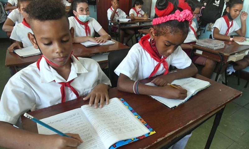 Students attend class at a primary school in Havana, Cuba, on Sept. 5, 2022. (Xinhua/Zhu Wanjun)