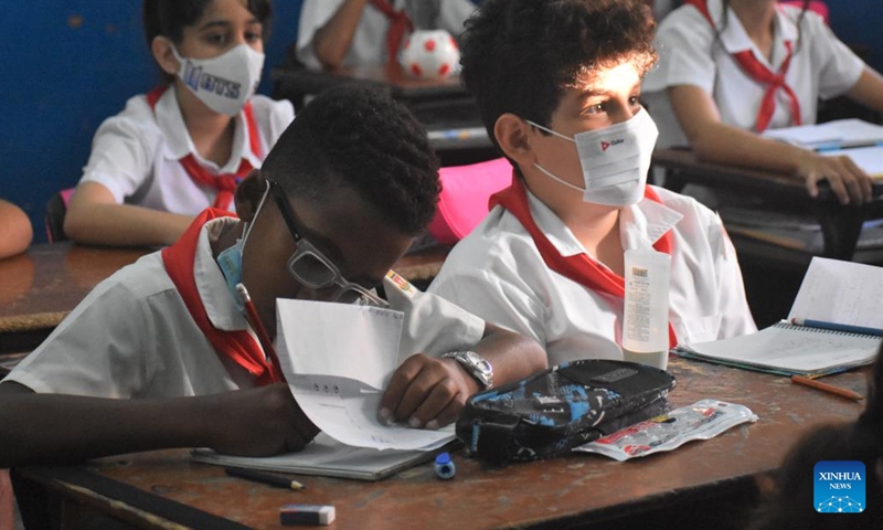 Students attend class at a primary school in Havana, Cuba, on Sept. 5, 2022. (Xinhua/Zhu Wanjun)