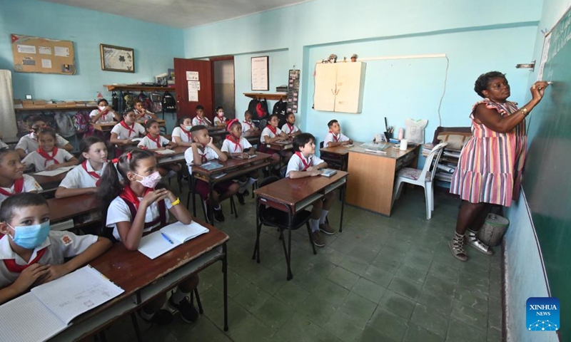 Students attend class at a primary school in Havana, Cuba, on Sept. 5, 2022. (Xinhua/Zhu Wanjun)