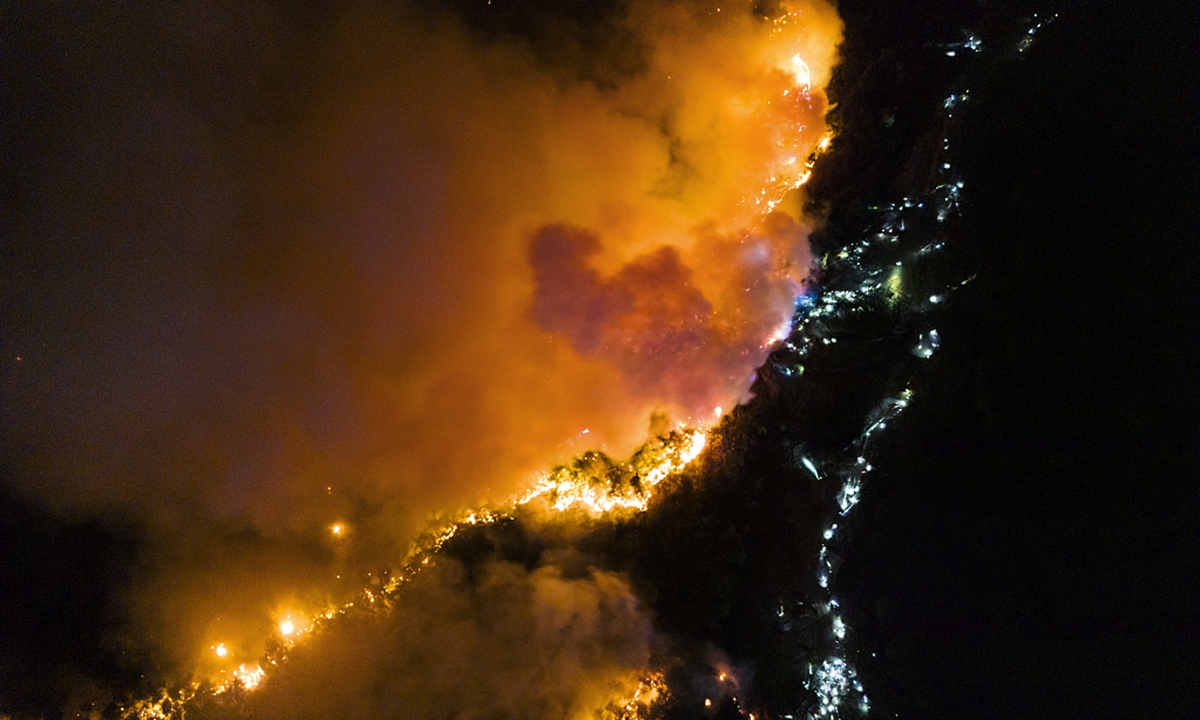 Aerial photo of the night view of Jinyun Mountain of Chongqing's Beibei district Photo:IC 
