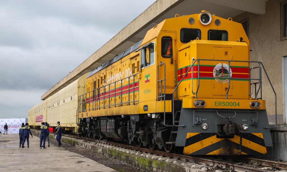 A freight train of Ethiopia-Djibouti railway is seen at the Indode Freight Station on the outskirts of Addis Ababa, Ethiopia, on Aug. 25, 2022. (Xinhua/Michael Tewelde)

