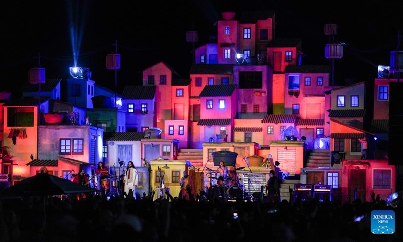 A band performs on stage at the Rock in Rio 2022 in Rio de Janeiro, Brazil, Sept. 2, 2022.Photo:Xinhua