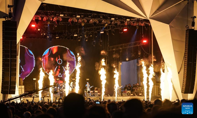 A band performs on stage at the Rock in Rio 2022 in Rio de Janeiro, Brazil, Sept. 2, 2022.Photo:Xinhua
