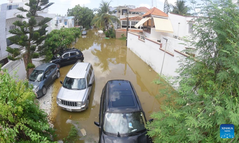 Photo taken on Sept. 3, 2022 shows a flooded road after torrential rain in Dakar, Senegal.Photo:Xinhua