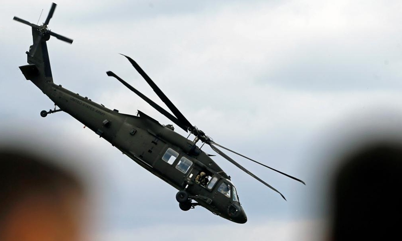 A military helicopter performs during Bucharest International Air Show & General Aviation Exhibition in Bucharest, Romania, on Sept. 4, 2022.Photo:Xinhua