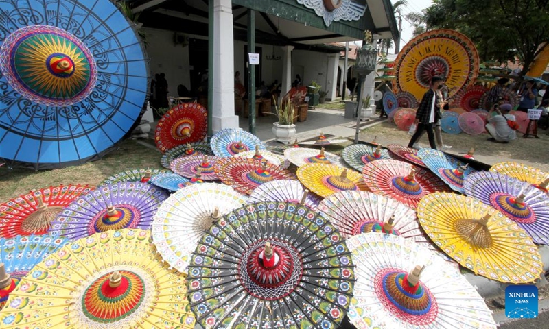 Colorful umbrellas are displayed during the Indonesia Umbrella Festival at Pura Mangkunegaran in Surakarta, Central Java, Indonesia, Sept. 4, 2022.Photo:Xinhua