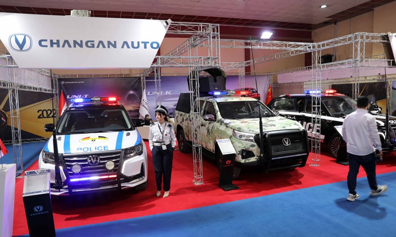 Chinese Changan vehicles used by the Iraqi security forces are on display at the Anti-Terrorism, Special Operations, and Cybersecurity Exhibition in Baghdad, Iraq, on Sept. 4, 2022.Photo:Xinhua