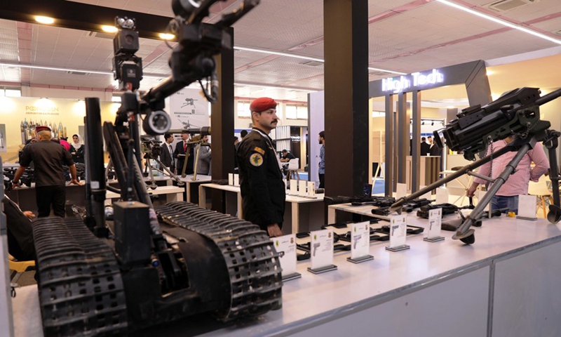 The picture shows some of the weapons and equipment displayed in the Anti-Terrorism, Special Operations, and Cybersecurity Exhibition in Baghdad, Iraq, on Sept. 4, 2022.Photo:Xinhua