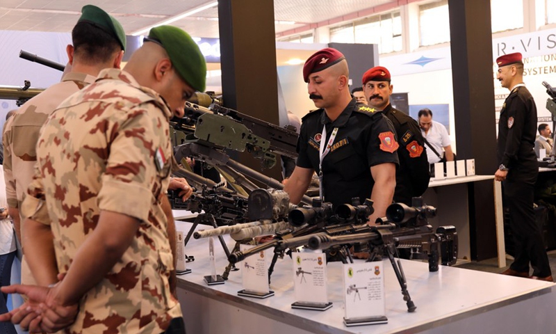 Weapons are displayed at the Anti-Terrorism, Special Operations, and Cybersecurity Exhibition in Baghdad, Iraq, on Sept. 4, 2022.Photo:Xinhua