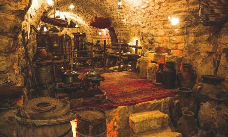 Photo provided by Ghandi Abu Diab on Sept. 3, 2022 shows a meeting room of a museum converted from ancient rock vaults in the village of al-Jahliyeh in Mount Lebanon, Lebanon.(Photo: Xinhua)