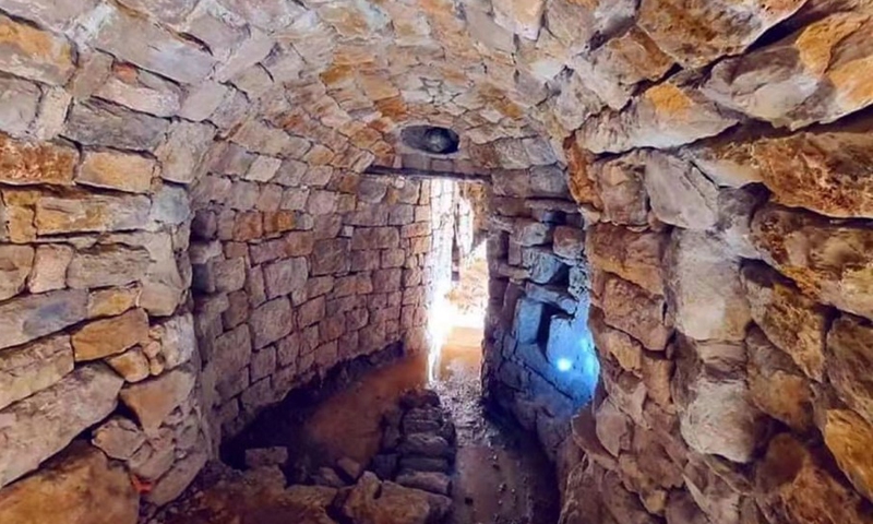Photo provided by Ghandi Abu Diab on Sept. 3, 2022 shows a rock tunnel connecting the vaults in his museum in the village of al-Jahliyeh in Mount Lebanon, Lebanon.(Photo: Xinhua)