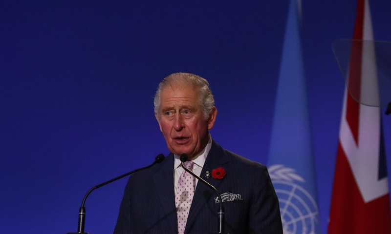 Britain's Prince Charles addresses the opening ceremony of the World Leaders Summit at the 26th United Nations Conference of Parties on Climate Change (COP26) in Glasgow, Britain, Nov. 1, 2021. Photo: Xinhua