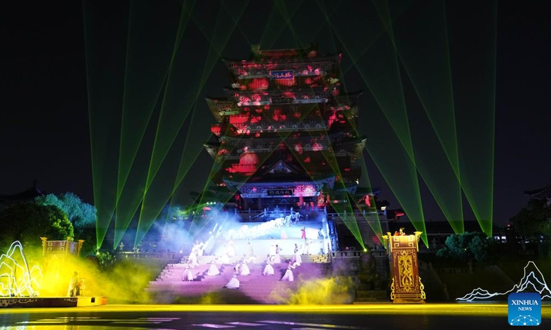 A night view of the Tengwang Pavilion is seen during the Mid-Autumn Festival in Nanchang, capital of east China's Jiangxi Province, Sept. 10, 2022.Photo:Xinhua