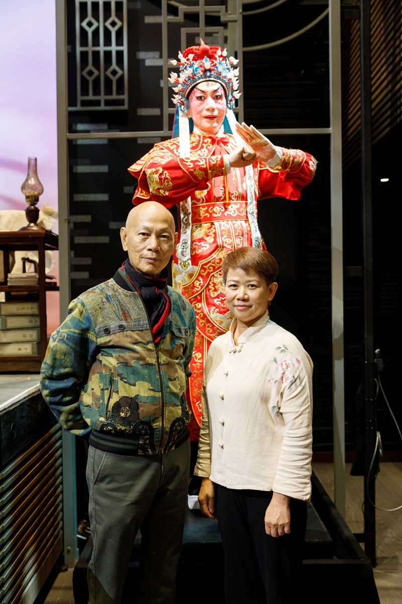 Top: Cantonese Opera performer Law Ka-ying (left) and Naomi Chung pose for a picture with an animatronic version of Law. 
Promotional material for <em>The Magic Tea House</em> Photos: Courtesy of the West Kowloon Cultural District Authority