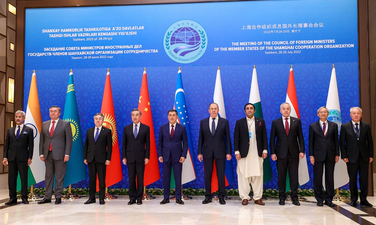 Foreign ministers of the SCO member states hold a meeting in Tashkent on July 29, 2022. Photo: AFP