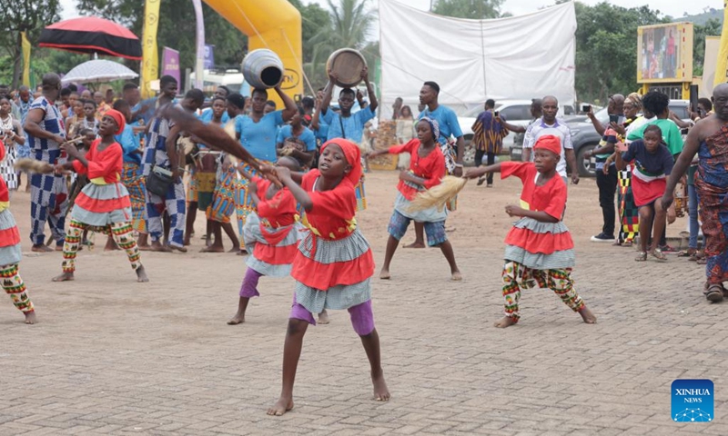 People perform traditional dance to celebrate the yam festival in the city of Ho, Ghana, on Sept. 10, 2022.Photo:Xinhua